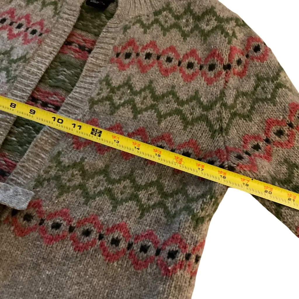 Vintage Skyr Fair Isle Lambswool Cardigan Sweater Tie Belt S cardigan preppy Gray - Image 6