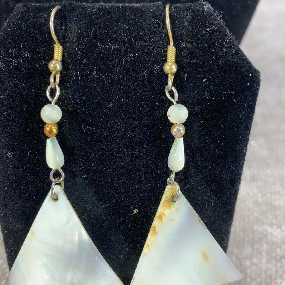 Mother of Pearl Triangle Drop Dangle Earrings White - Image 3