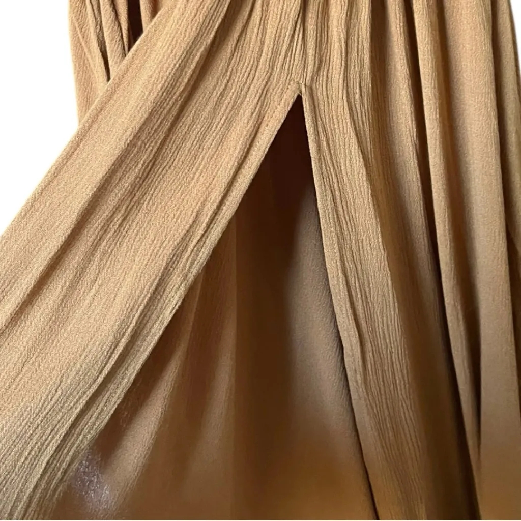 MABLE Strapless Smocked Knot Front Side Slit Maxi Dress Orange - Image 10