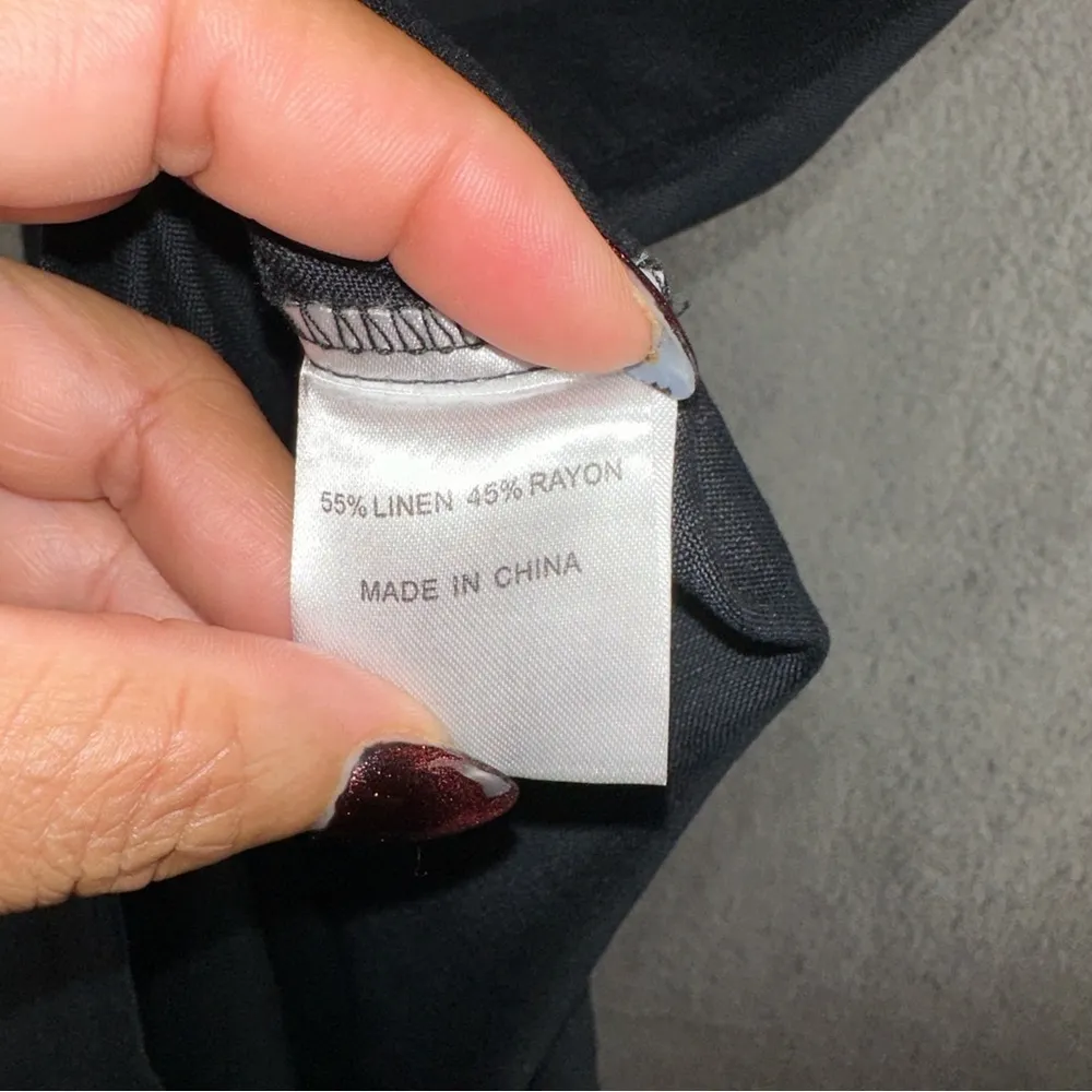 Little Lies Dress Womens Medium Black Linen Blend Slip Slit Dark Academia Casual - Image 9