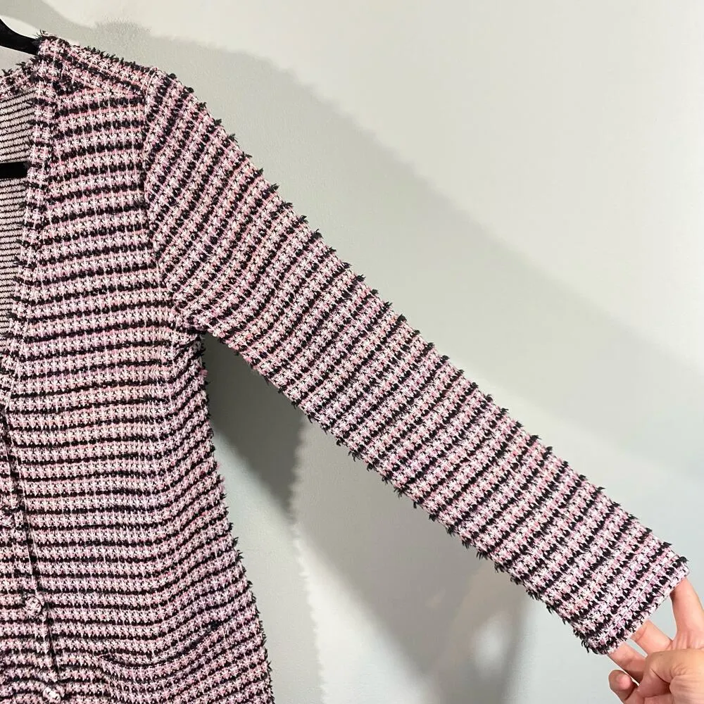 Zara Women's Pink & Black Textured Tweed V-neck Oversized Sweater Dress Size S - Image 7