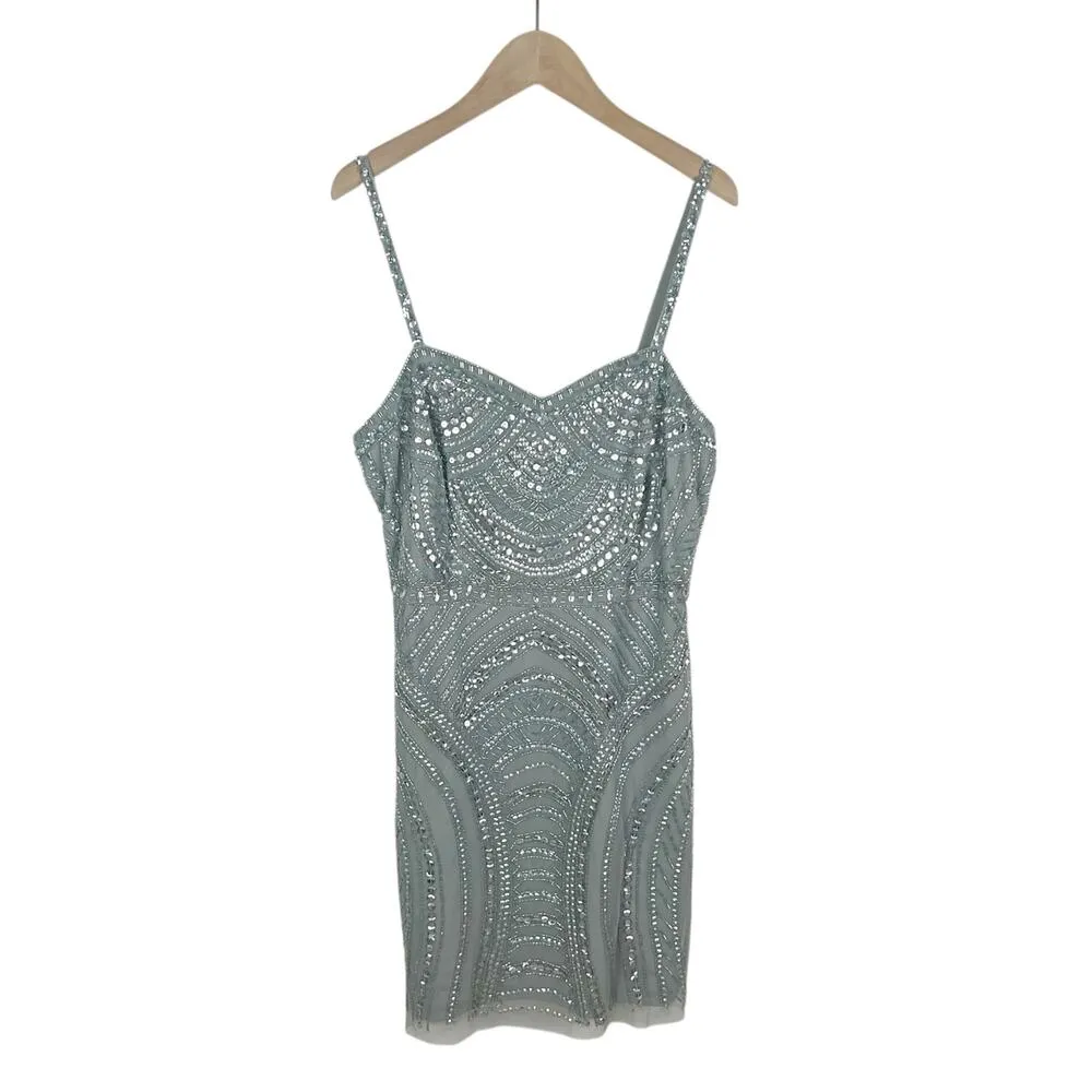 NWT Liv Foster Silver Metallic Beaded Sequin Embellished Mini Dress Size 6 - Image 3