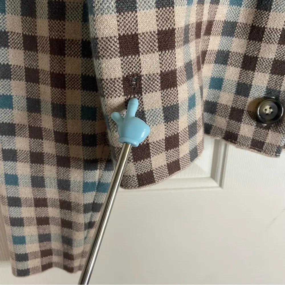 Rachel Zoe Tan and Teal Preppy plaid Blazer Classic Design Size Medium - Image 4