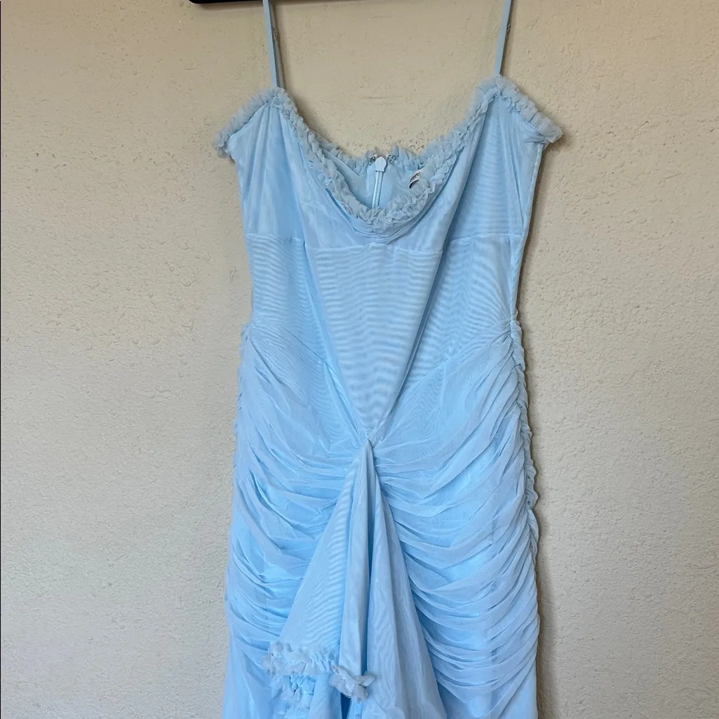 NWOT House of Cb Gabbi Blue Ice water Ruffle front Mesh Cocktail Dress sz L - Image 6