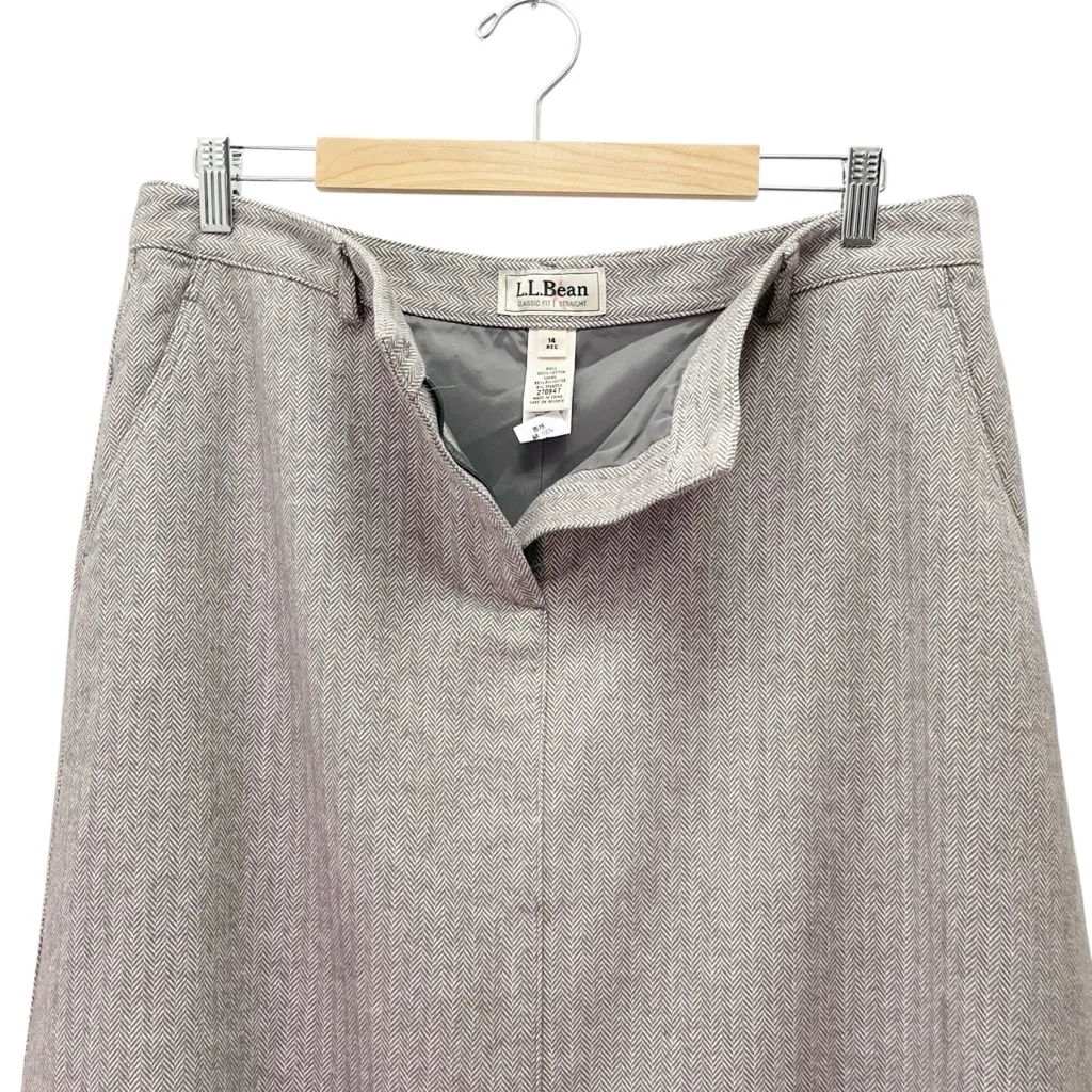 Vintage L.L. Bean Herringbone Tweed Skirt Gray A - Image 6
