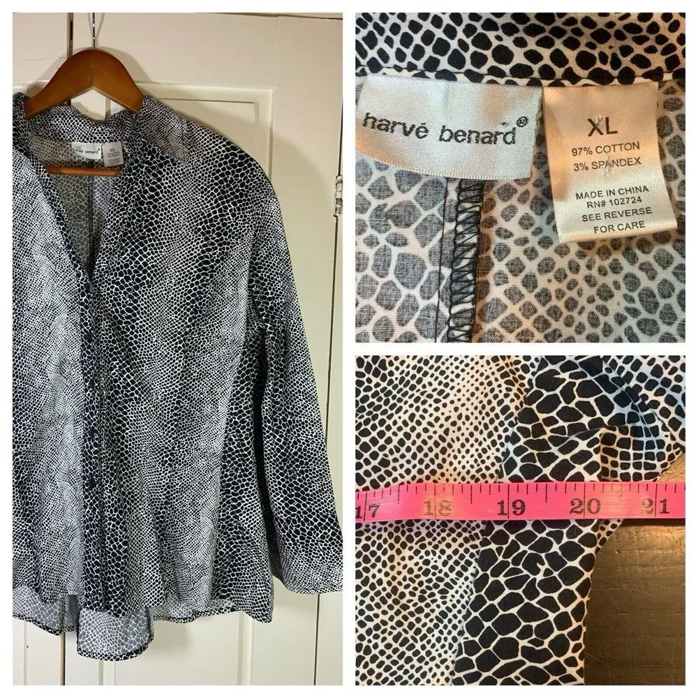 Harve Benard Animal Print‎ Blouse Womens XL Snake Office Mob Wife Preppy Chic - Image 2