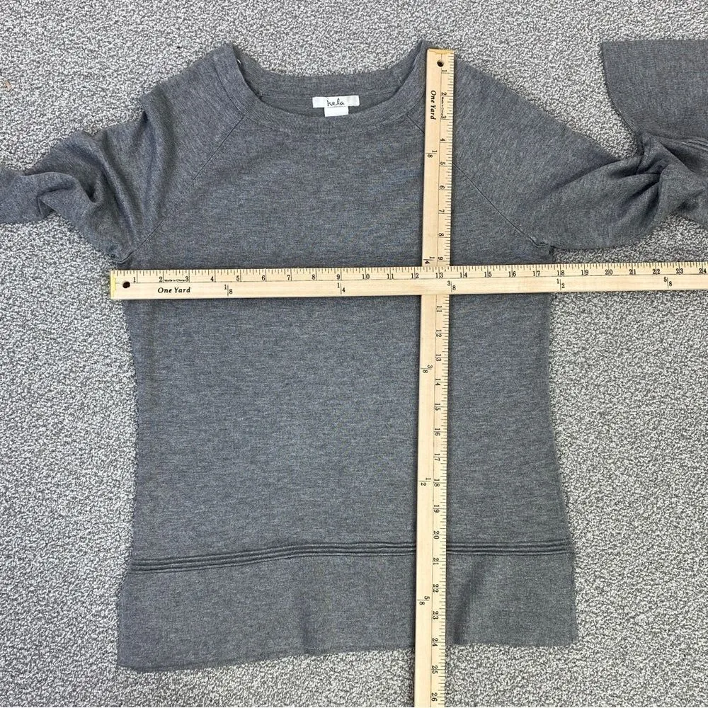 Isela Grey Sweater Split Bell Tie Cuff Tiered Hem Pullover Small Gray - Image 10