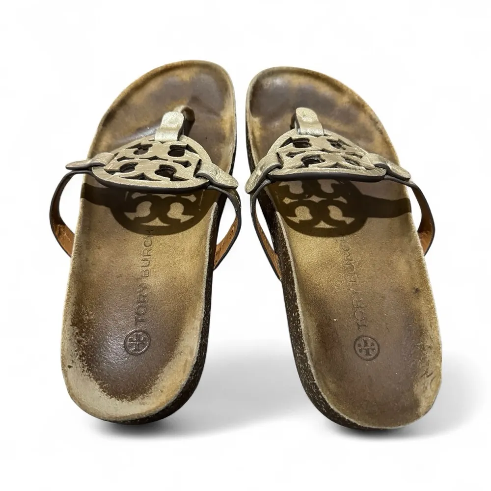 Tory Burch Miller Cloud Spark Gold Thong Sandals Size 7.5M Cork Comfortable - Image 6