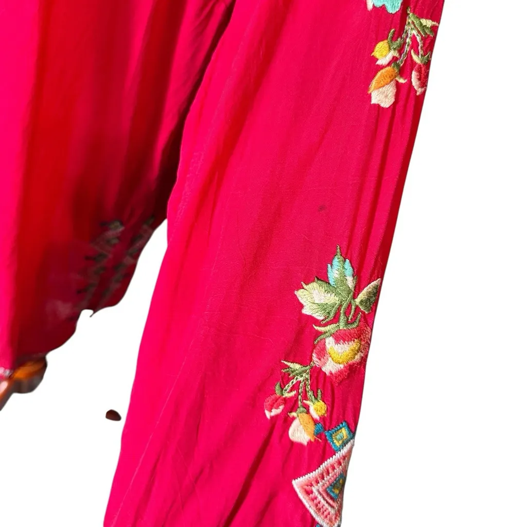 Johnny Was Vanessa Floral Embroidered Tunic Top Medium Long Sleeve RedREAD - Image 7