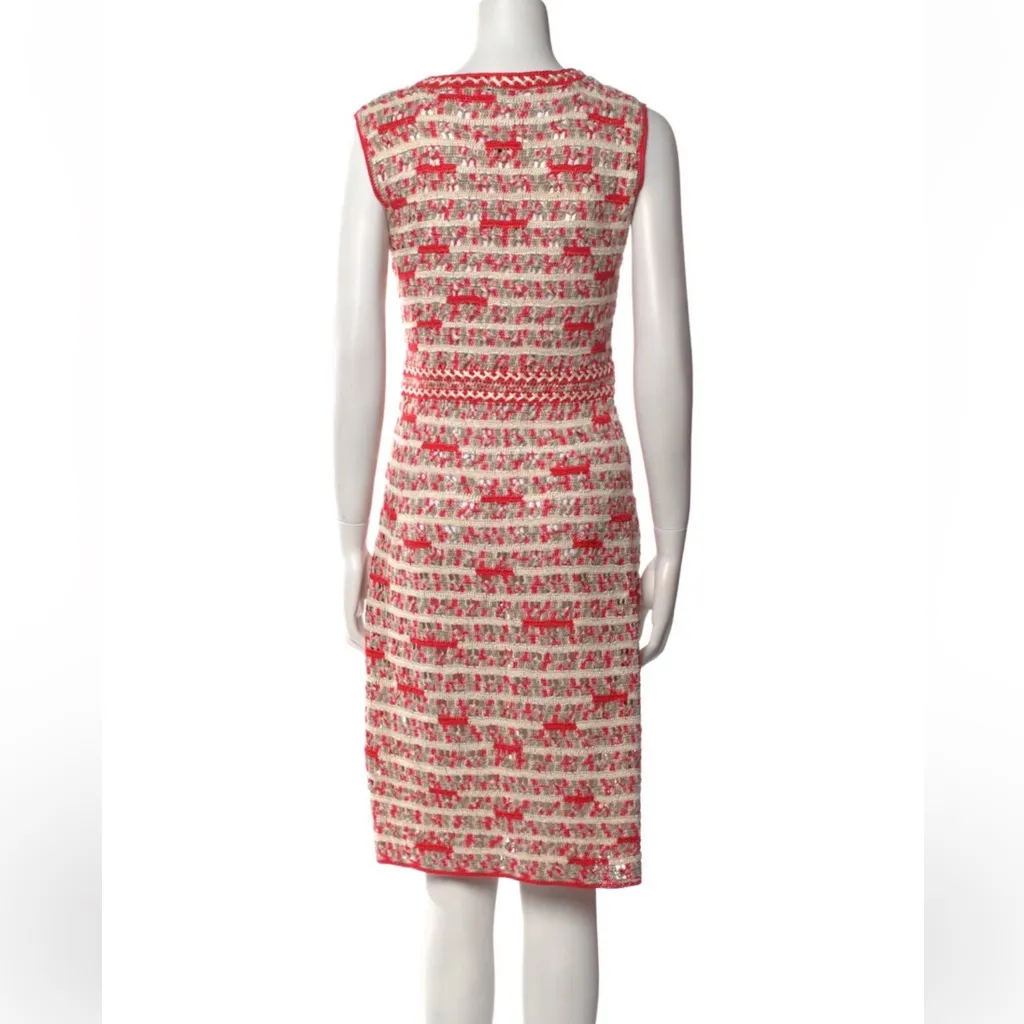 NWOT Oscar de la Renta Coral and Cream  crochet Knit dress - Image 5