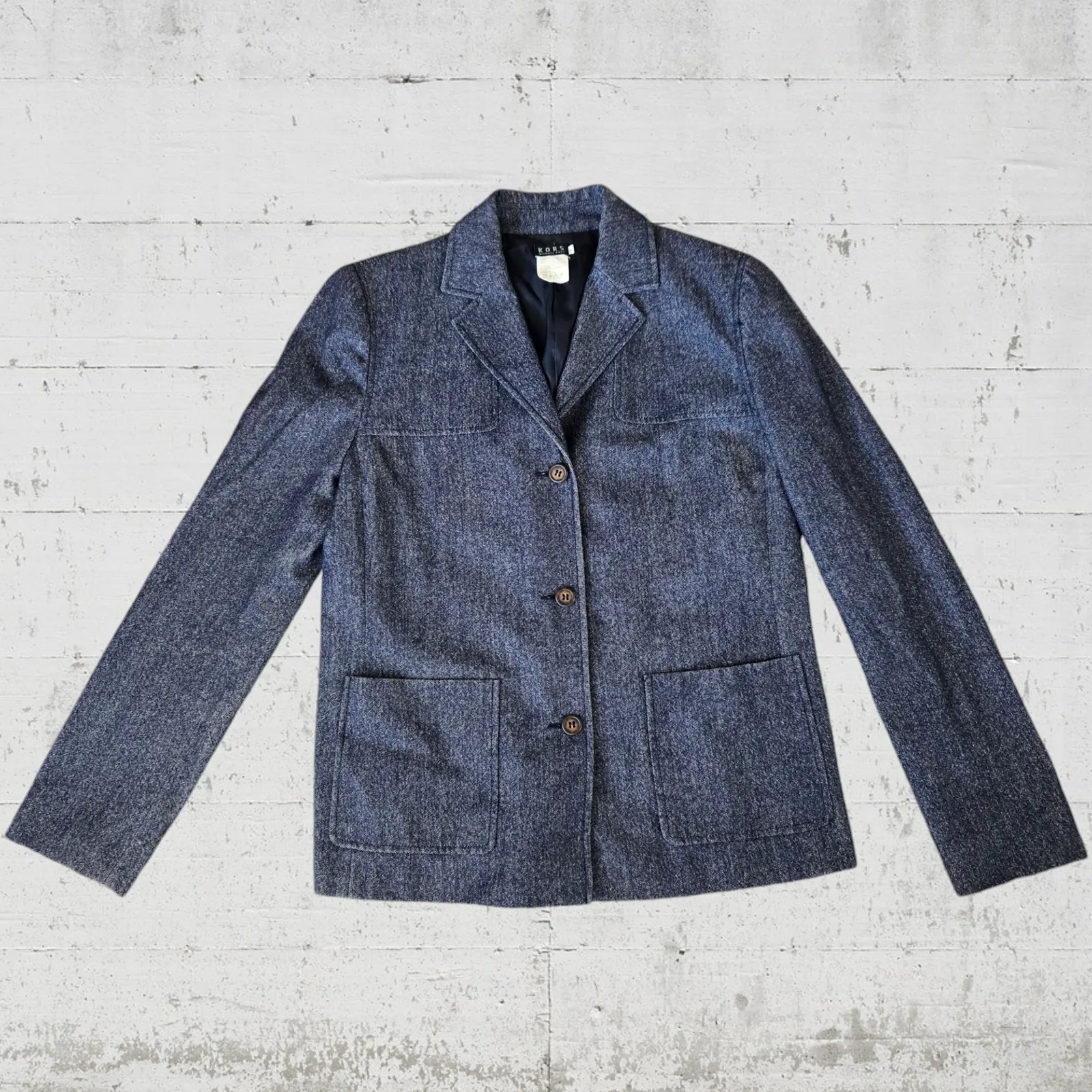 Vintage 90s Michael Kors Navy Wool Blend Chambray Single Breasted Jacket Size 8 - Image 2