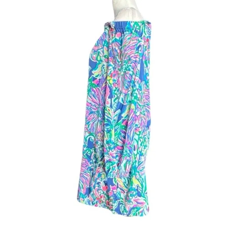 Lilly Pulitzer Adira Off Shoulder Silk Dress Indigo Exotic Escapade Small Resort - Image 3