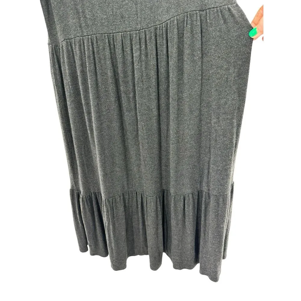 T Tahari Blouson Sleeve Tiered Visoce Blend Midi Dress Knit Charcoal‎ Gray Large - Image 5