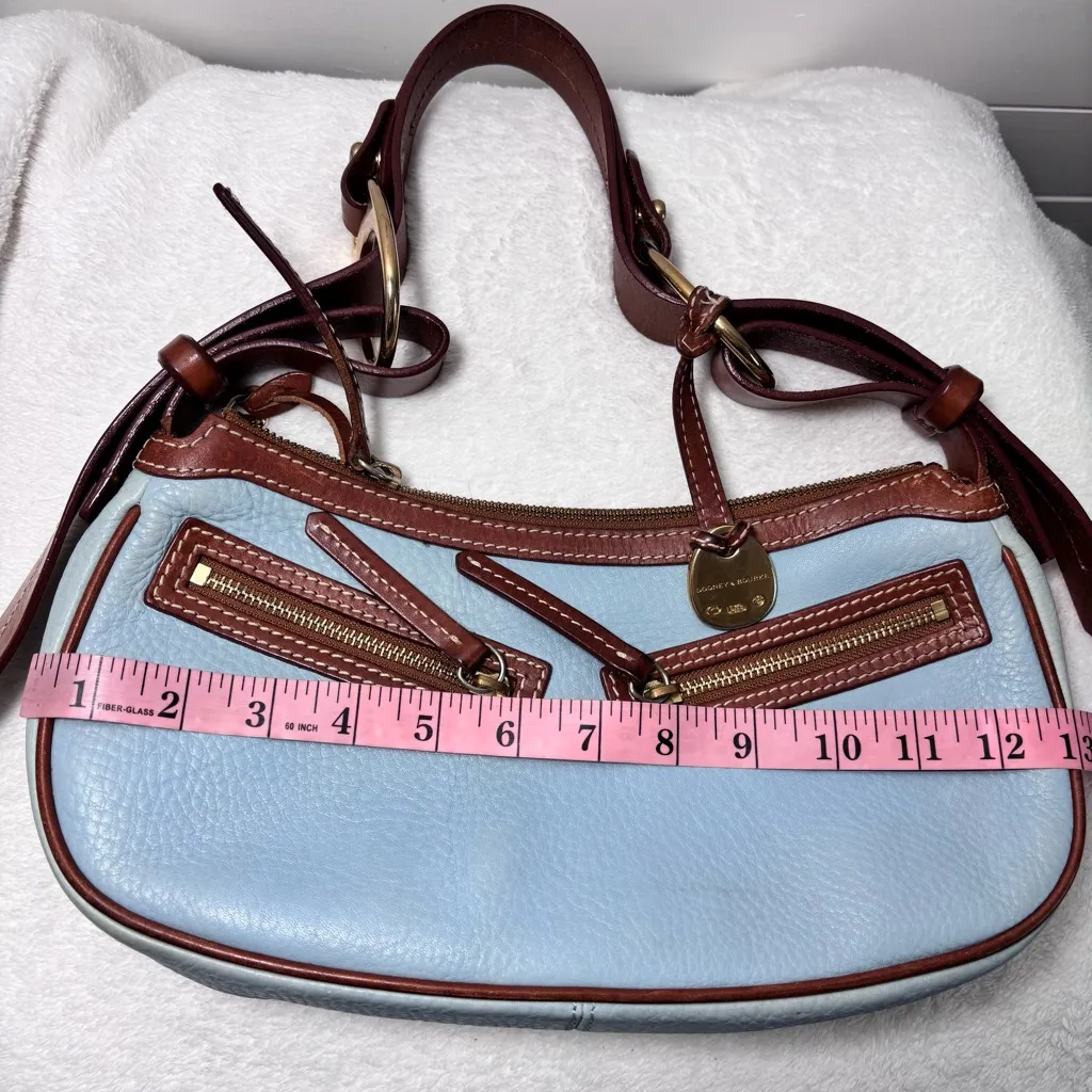 Dooney&Bourke Vintage Light Glacier Blue and Brown‎ Leather Shoulder Bag - Image 12