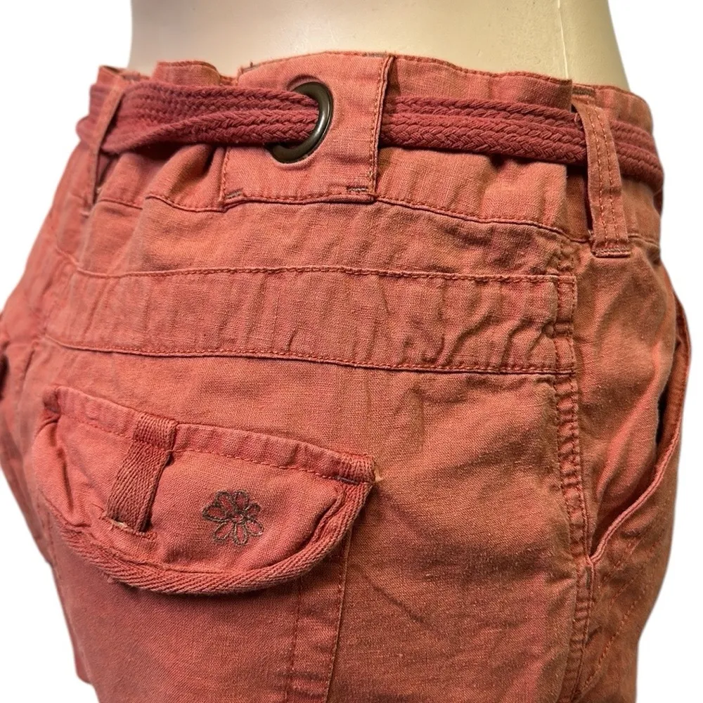 Aventura Organic Cotton Mid Rise Tie Belted Orange Button Pocket Shorts Womens 8 - Image 5