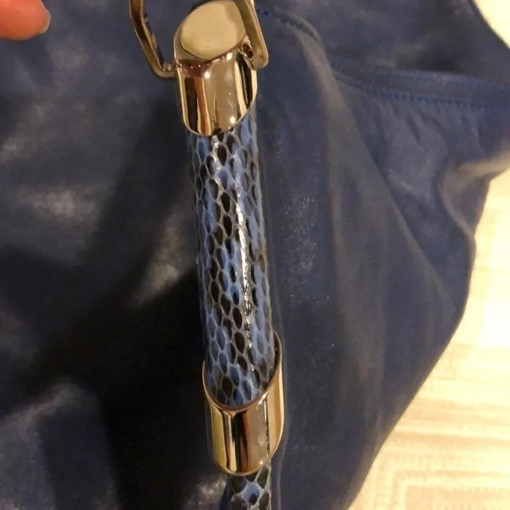 Jimmy Choo Blue Satin & Leather/Elaphe Shoulder Bag – Large - Image 5