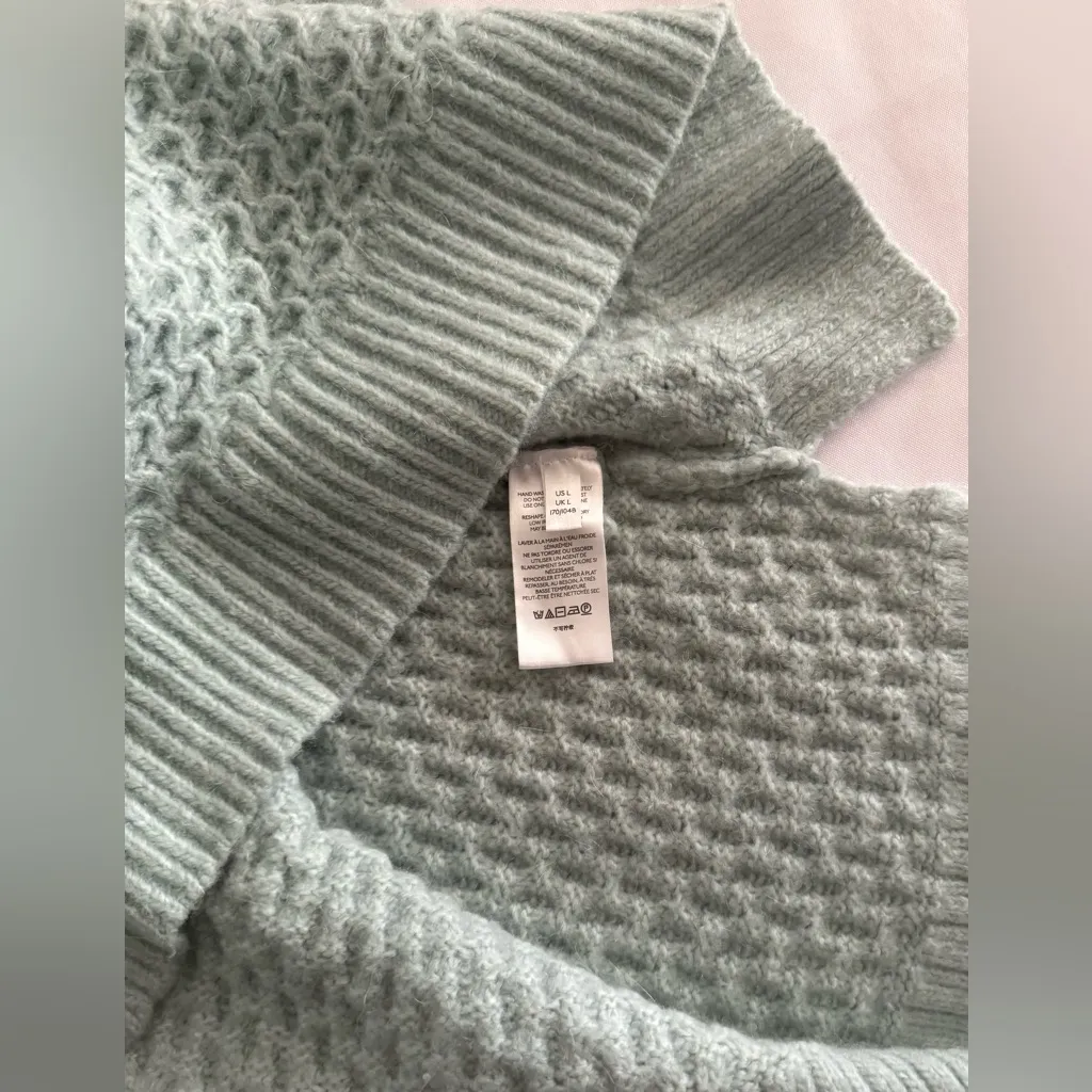 Anthropologie Sweater Womens L Sky Blue Bia Mock Tunic Fisherman Alpaca Chunky - Image 11