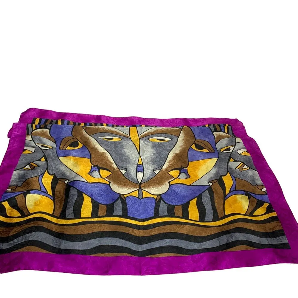 Silky Square Scarf Modern Print "Eyes" 34" Purple - Image 7