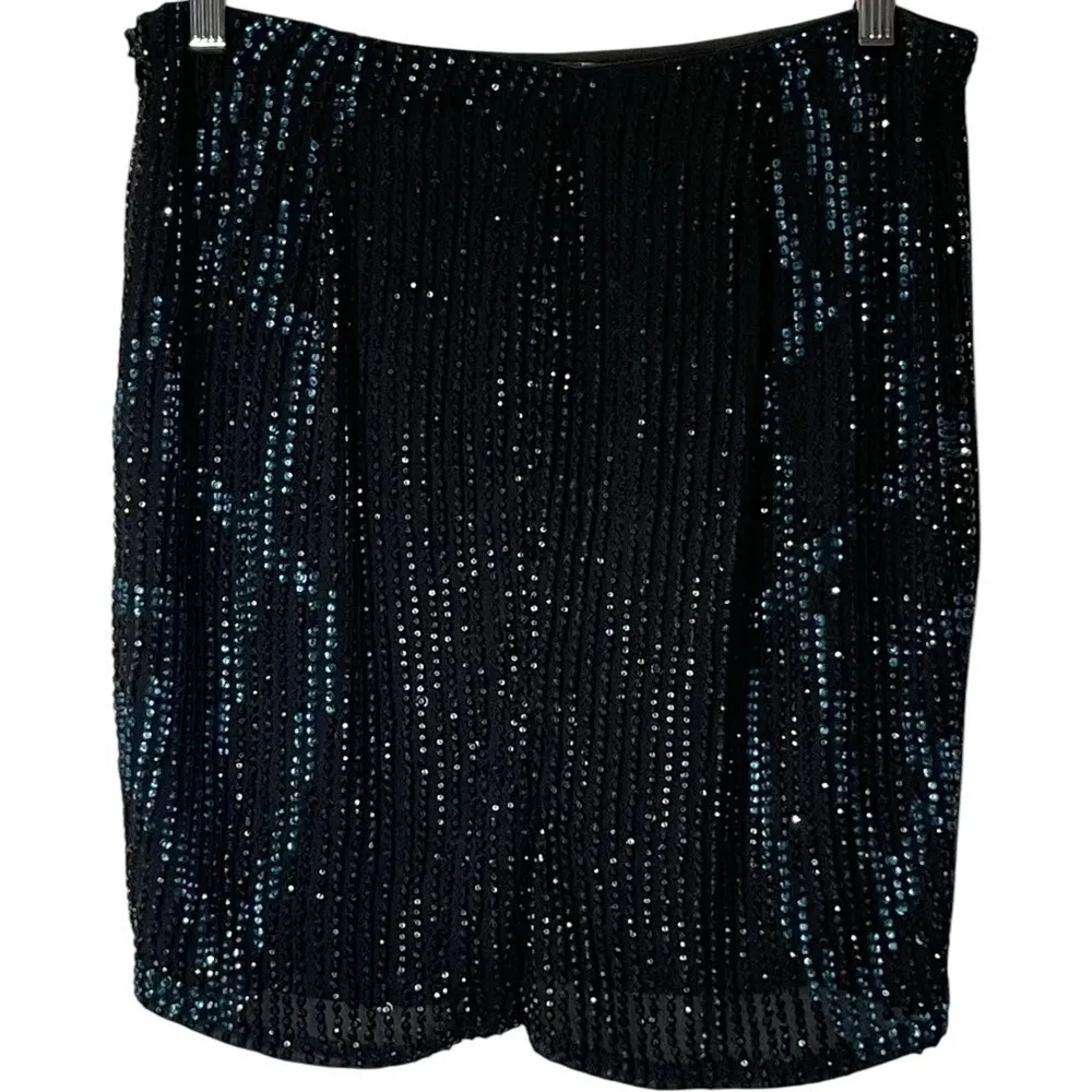 Haute Hippie  Slinky Silk Black / Blue Lined Sequin‎ Mini Skirt Boho 8 - Image 2