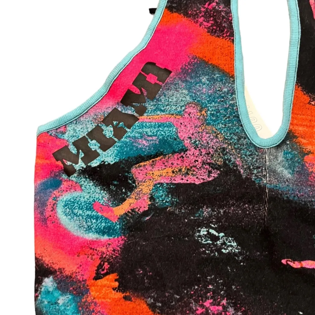 NEW URBAN OUTFITTERS TANK CROP TOP LARGE MIAMI BLACK PINK BLUE LANE CROSSOVER - Image 2
