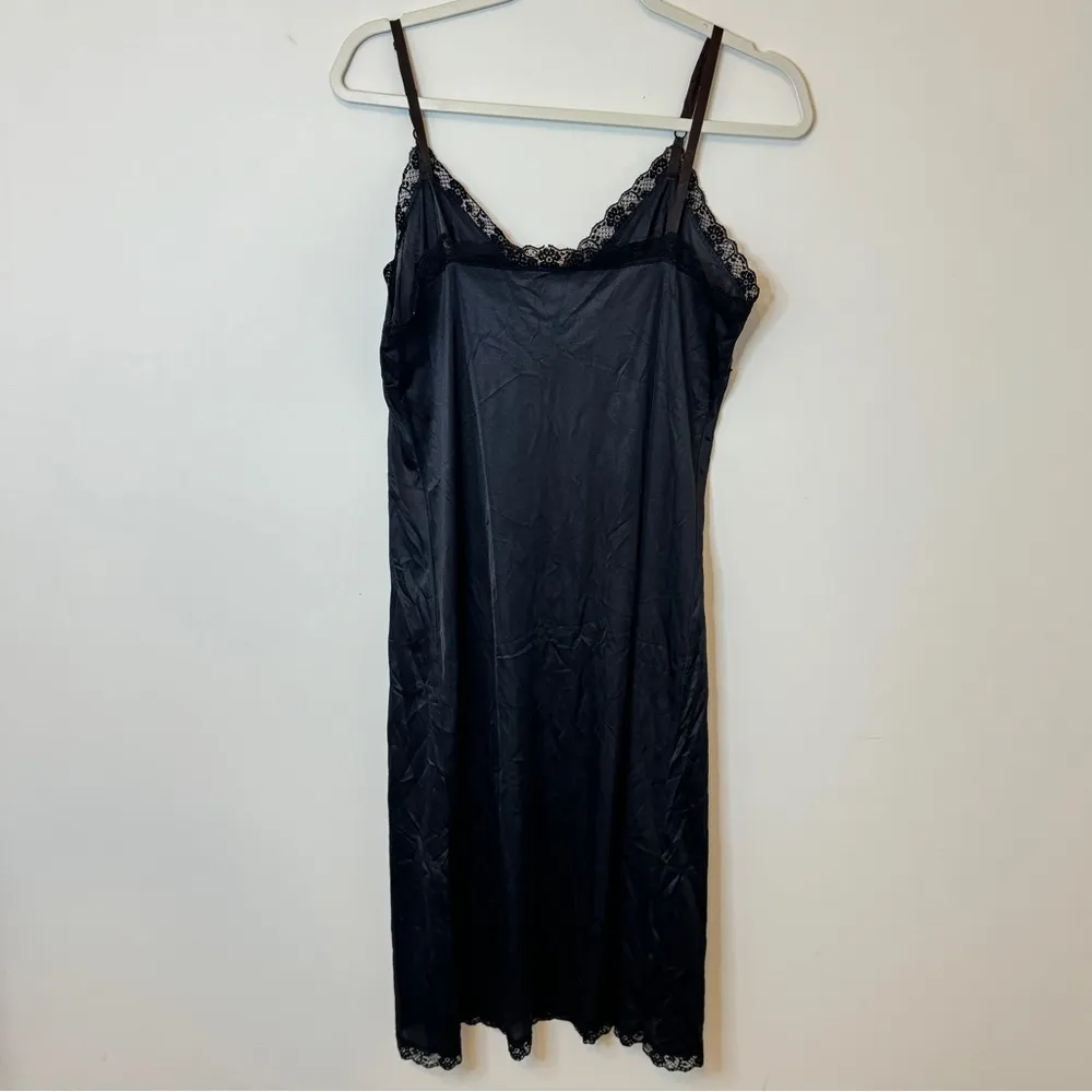 Vintage Black Lace Slip Dress Size Medium / Large Babydoll Y2K Vtg Made in USA - Image 7