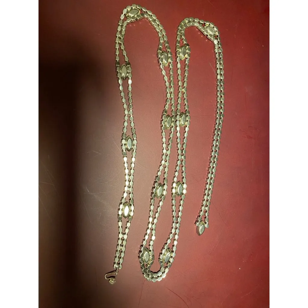 Belt White Rhinestones Double Strand Necklace 1950s Vintage Art Deco Rhinestone Silver - Image 6