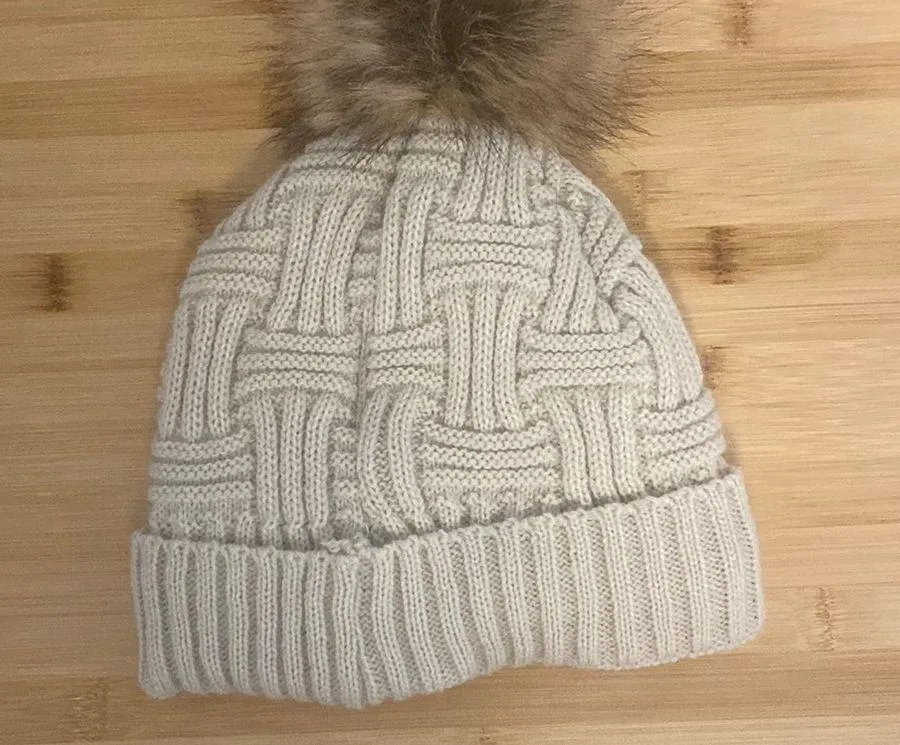 Britt's Knit Women's Teen Girl Cable Knit Beanie with Faux Fur Pom NEW Hat Gray - Image 2