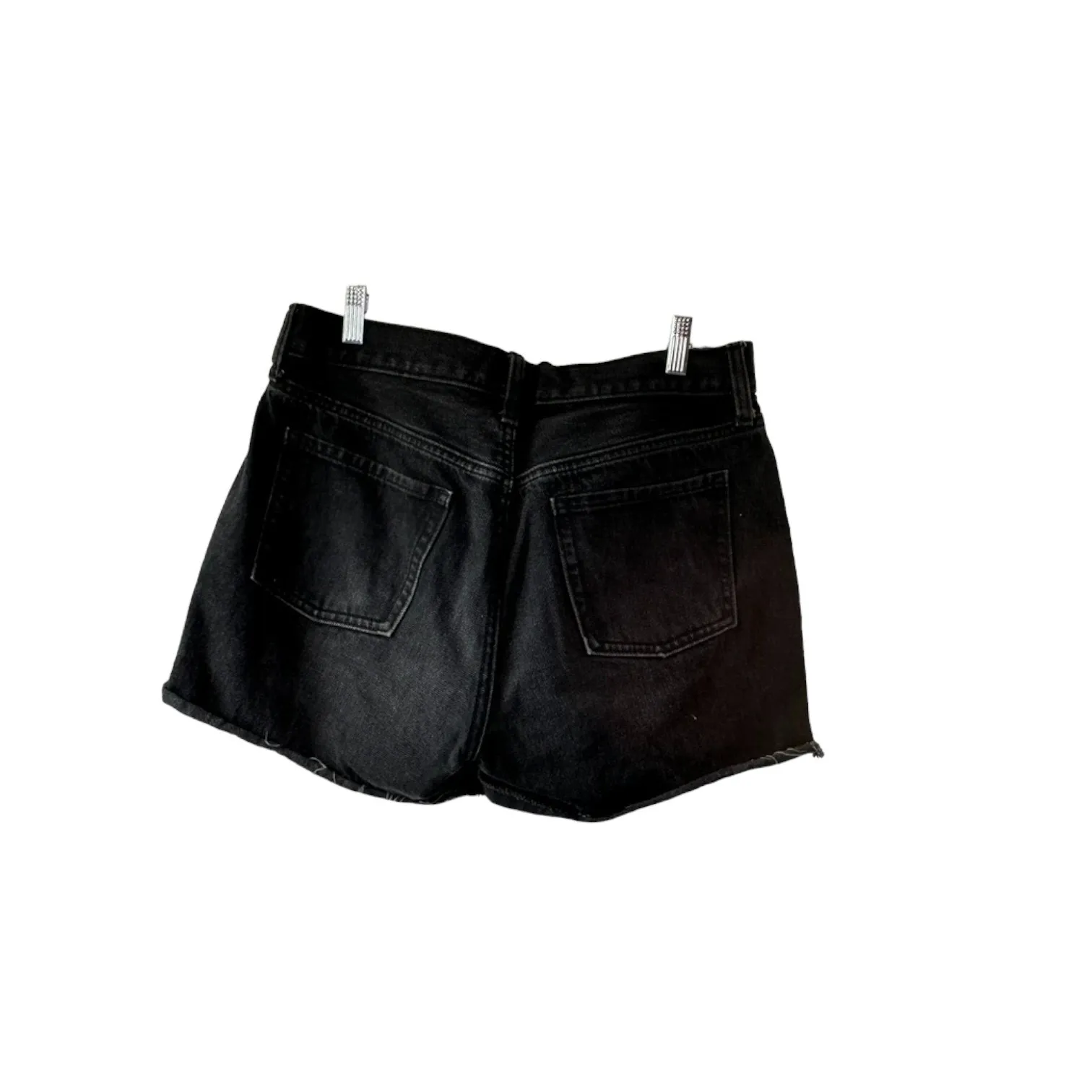 Old Navy Black High-Rise Slouchy Straight Distressed Cut-Off Jean Shorts Size 10 - Image 7