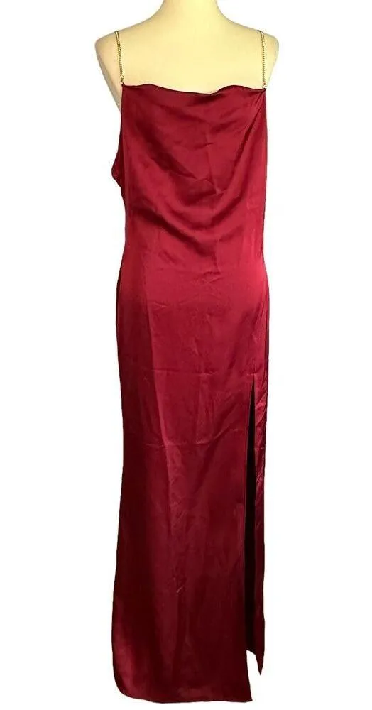NBD Red Satin Maxi Slip Dress MEDIUM Gown Cowl Backless Slit Formal $258 NEW - Image 5