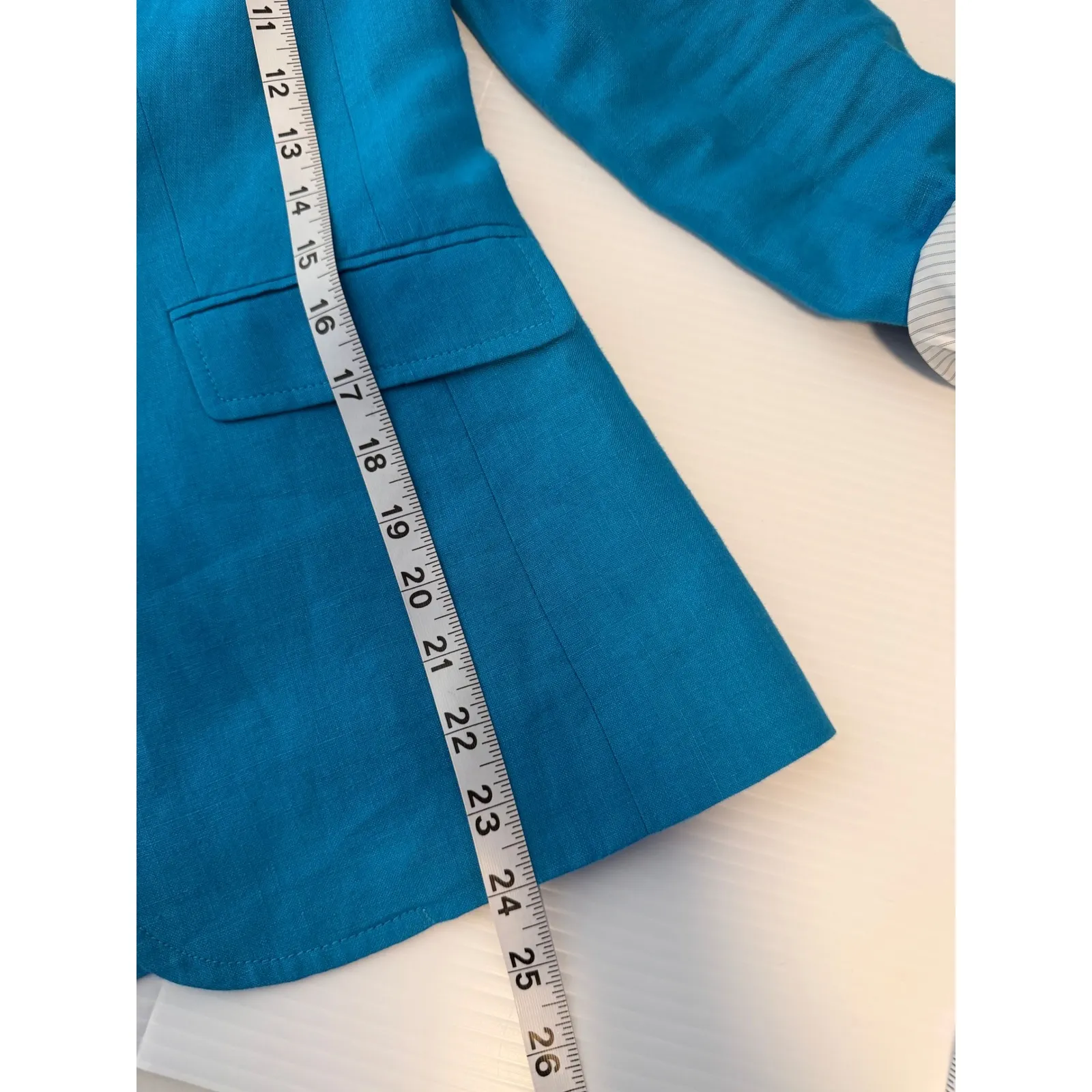 Talbots Blue 100% Linen Blazer Jacket Women's Size 4 Button office long Sleeves - Image 8