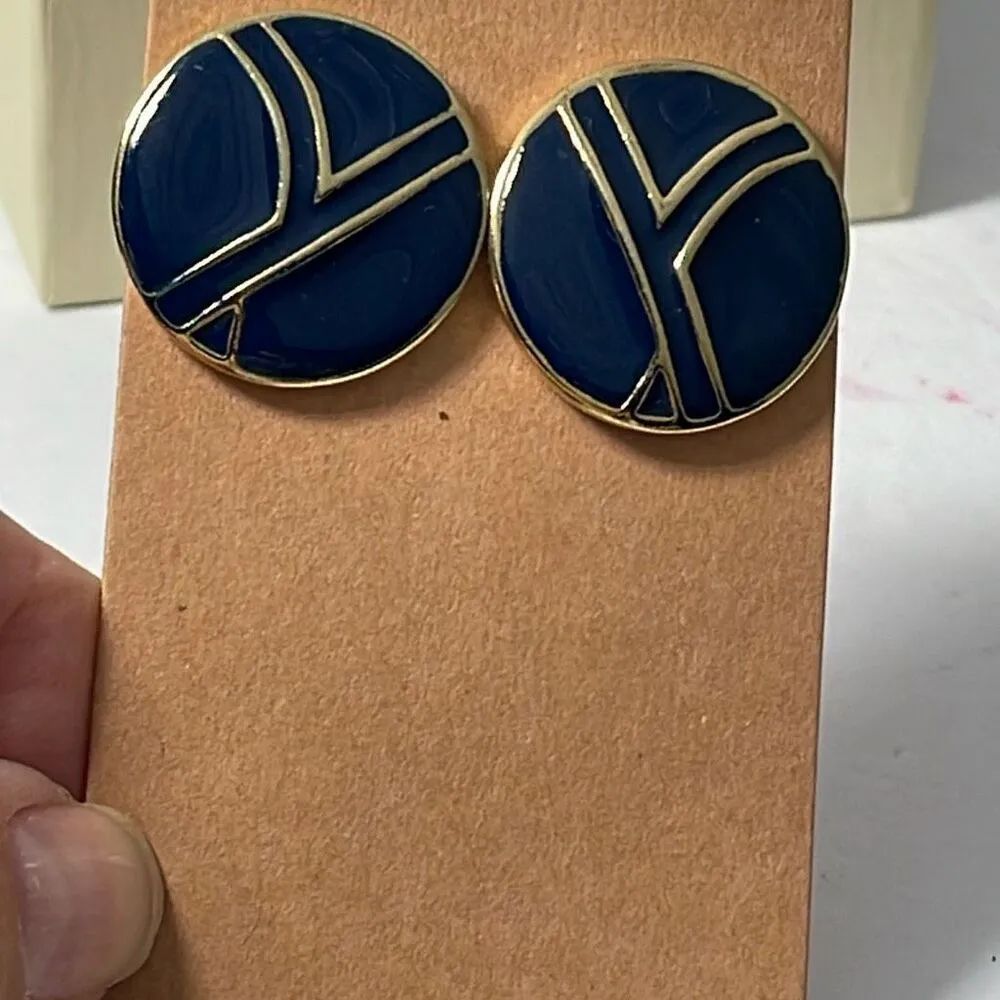 Vintage Trifari blue enamel semi dome earrings. - Image 2