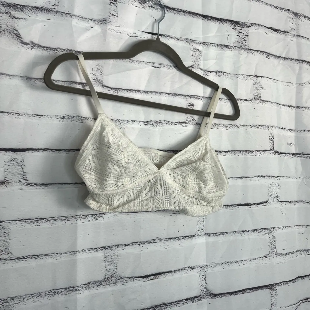 Aerie White Lace Bralette Wireless Women’s Large Soft Stretch Lined Crop Top Y2K - Image 2