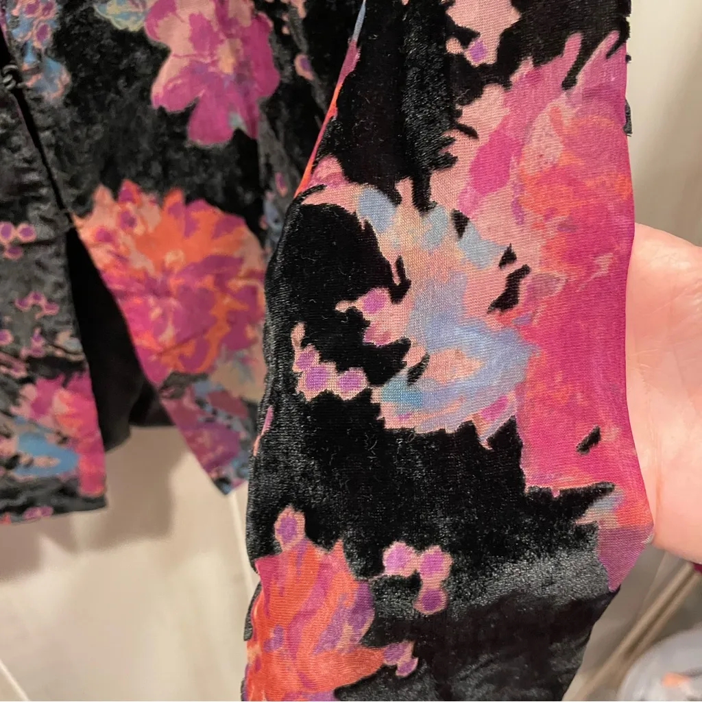 Vintage 90s-Y2K crushed velvet floral whimsigoth lightweight blazer mesh sheer - Image 7