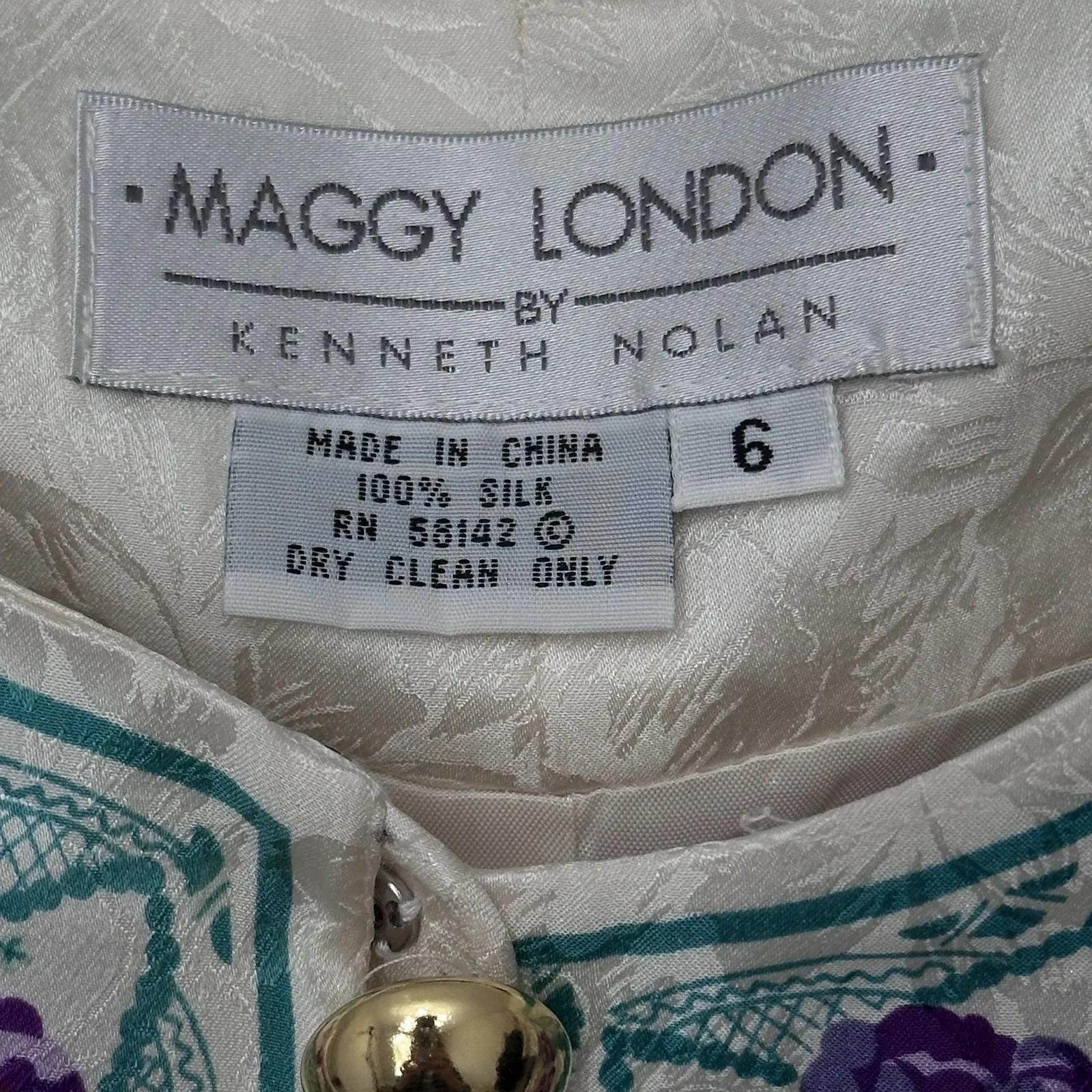 Vintage 90s Maggy‎ London By Kenneth Nolan 100% Silk Dress SZ 6 Boho Mod - Image 6