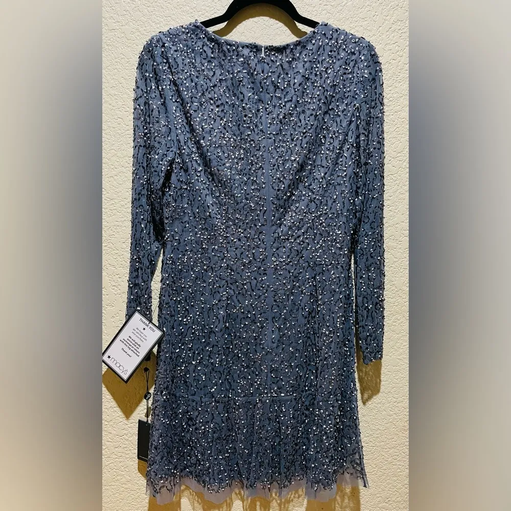 NWT Adrianna Papell Beaded Cocktail Dress Dusty Blue Size 6P - Image 4