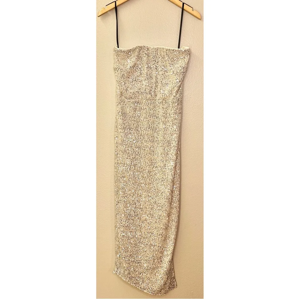 NWT House of Harlow 1960 x Revolve Sage Midi Dress Sequin Strapless Sheath Dress Silver Size M - Image 12