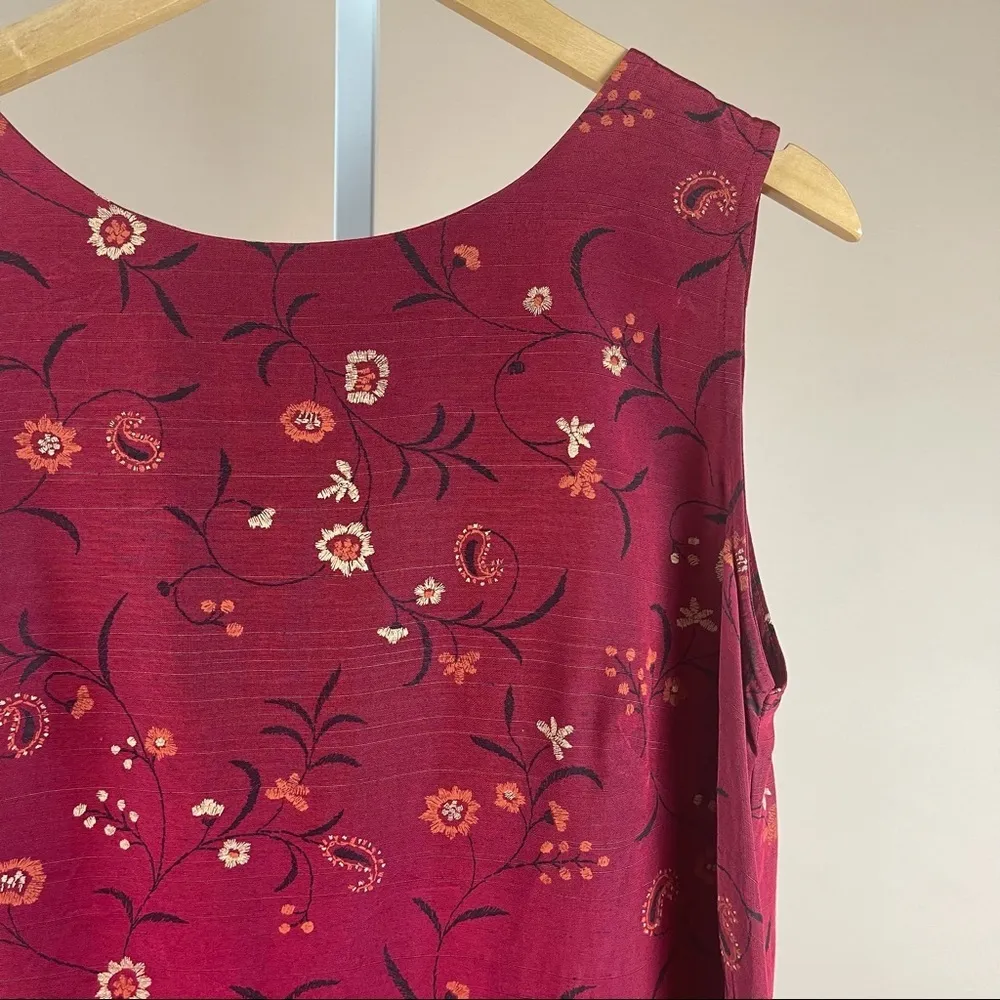 Vintage Tribeca Studio Large Floral Top Satin Thailand Laos Vacation Butterfly Red - Image 6