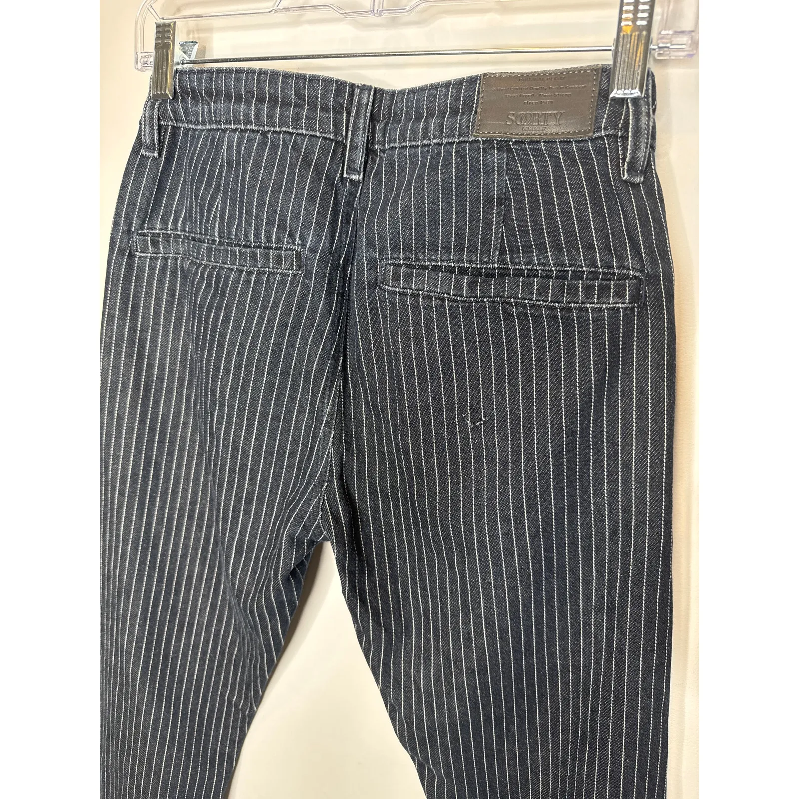 Soorty Pinstripe Chino Pants Black White Stripe Slim Fit Casual 28" Blue - Image 7