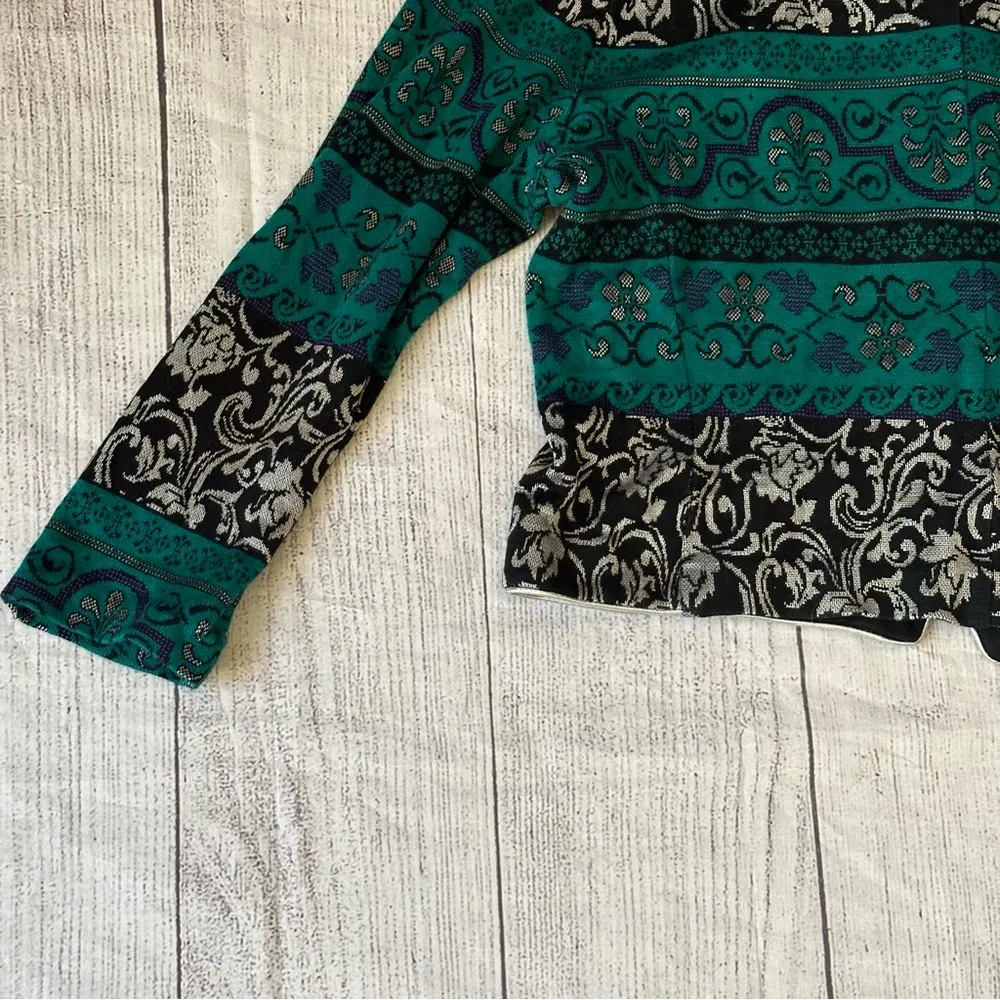 Vintage Lady Carol of NY Floral Boho Cardigan Sweater Blazer Womens Teal - Image 13