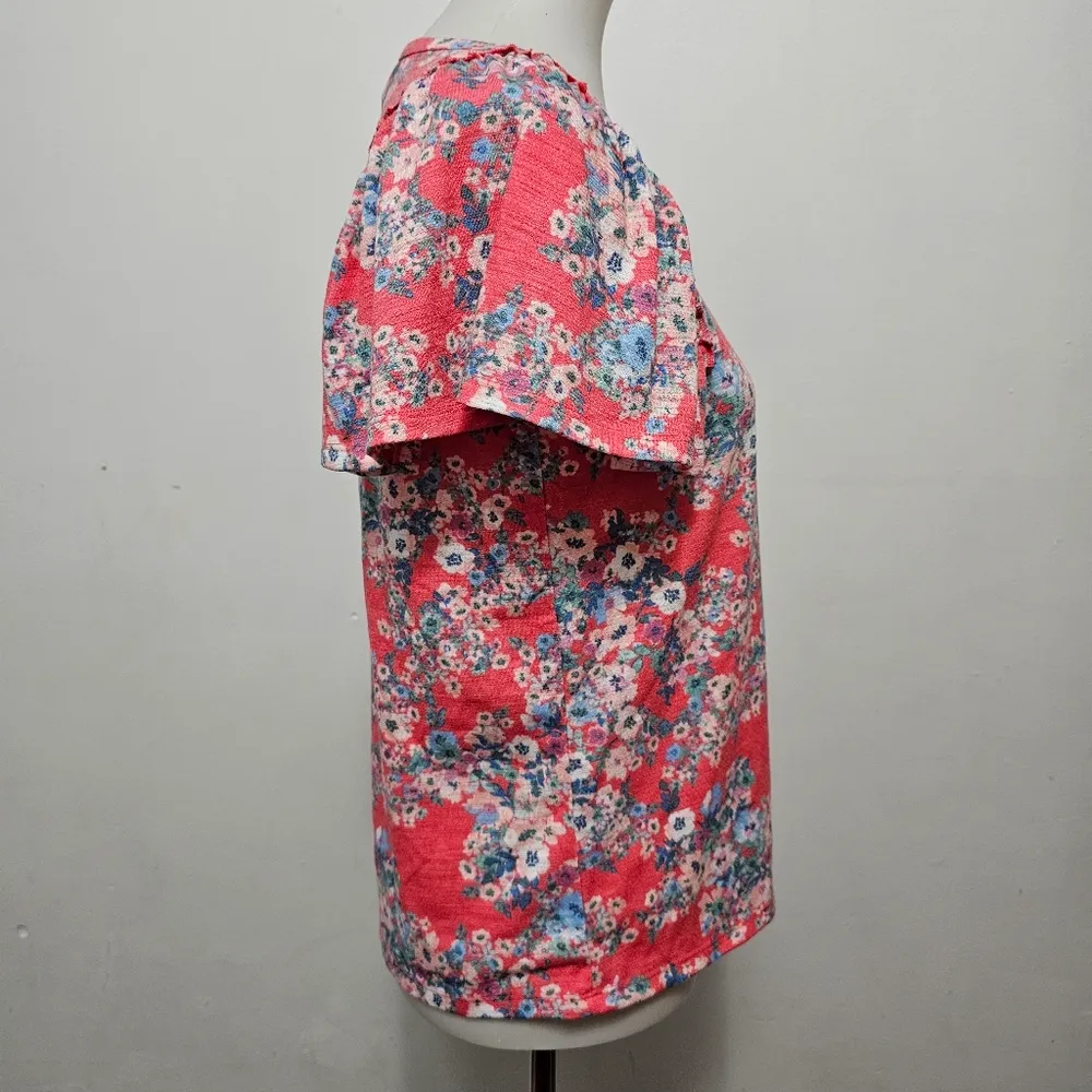 LC Lauren Conrad Pink Floral Flutter Sleeve Tee Size Small - Image 5