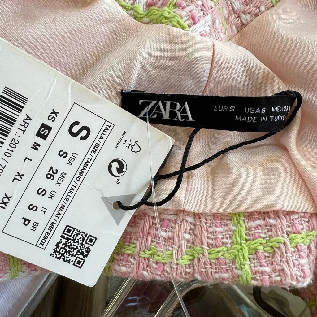 NWT Zara Vest Tweed Cropped Pink Green Plaid S Pastel Y2K Festival Preppy Chic - Image 12