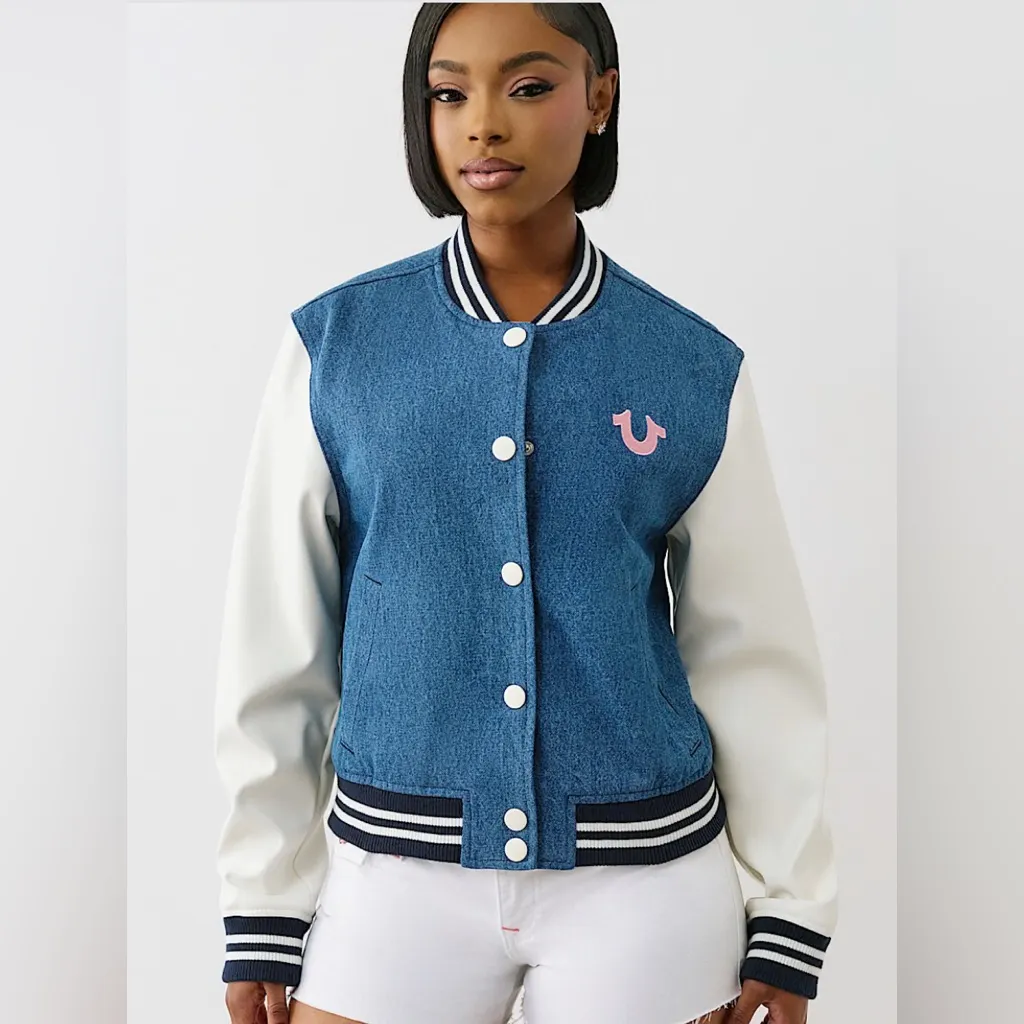 NWT True Religion Denim Buddha Varsity Jacket sz XL - Image 7