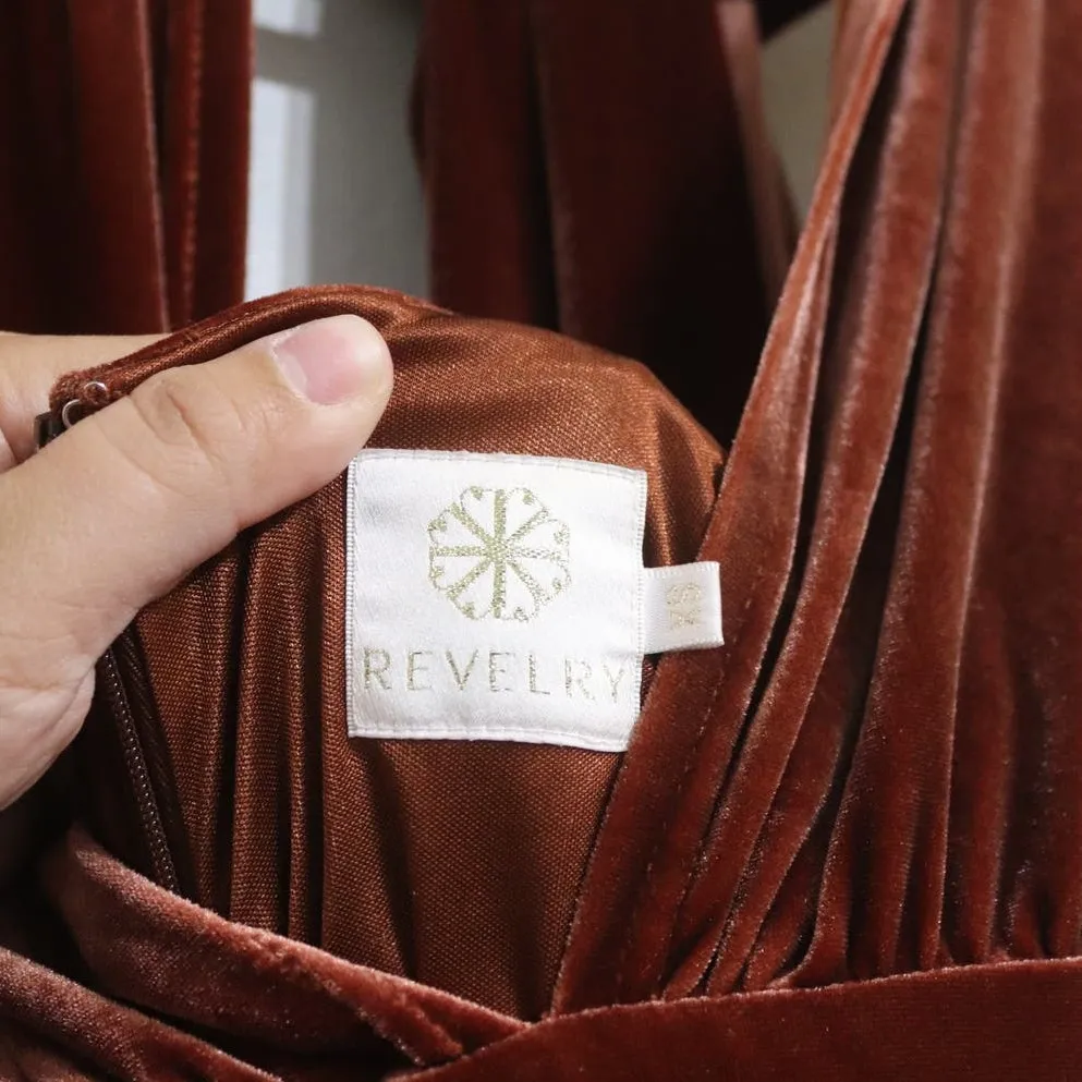 Revelry Terracotta Velvet Maxi Halter Dress Sz XS Tan - Image 5