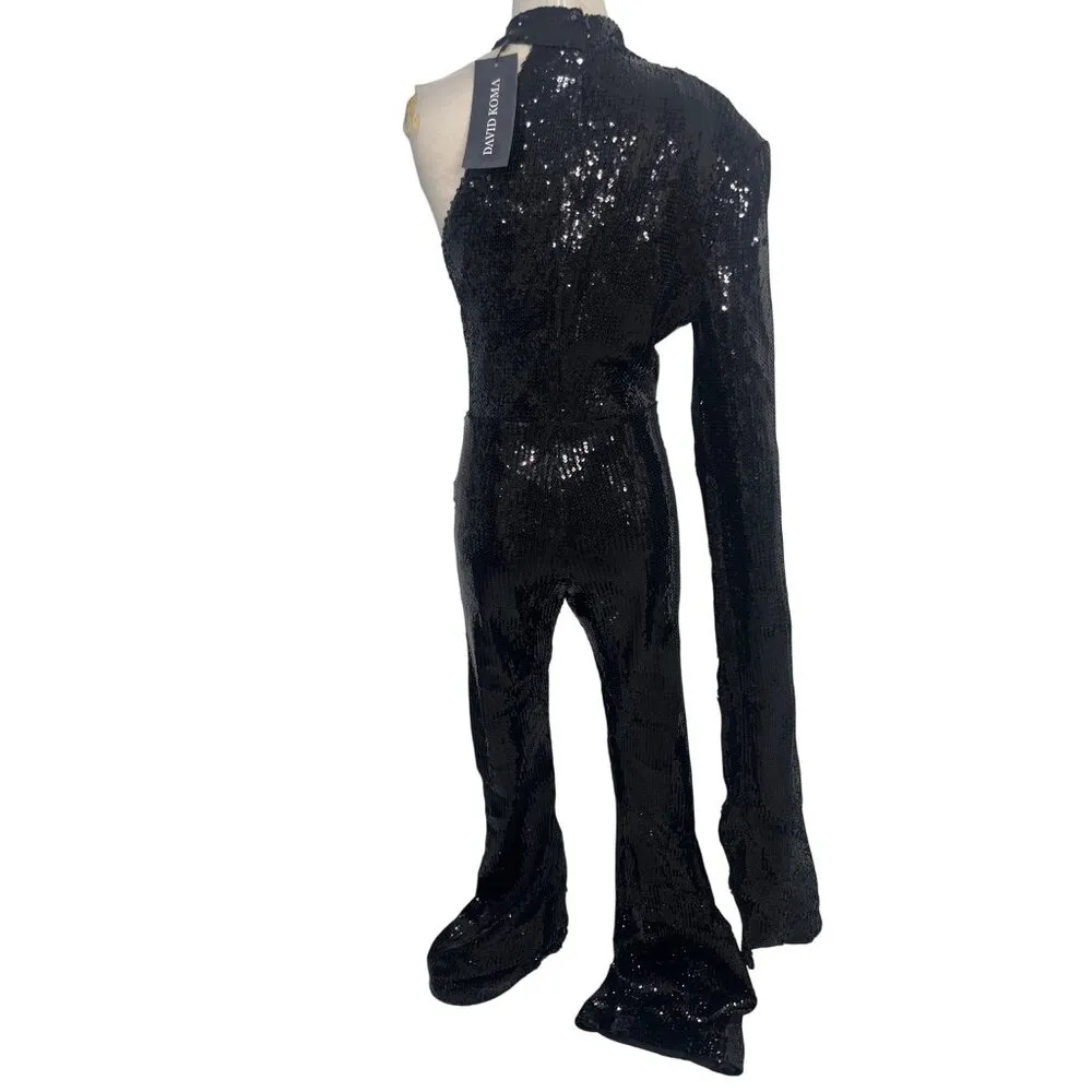 David Koma Asymmetric Bra Sequin Jumpsuit in Black 6 New Womens Dressy Outfit - Image 9