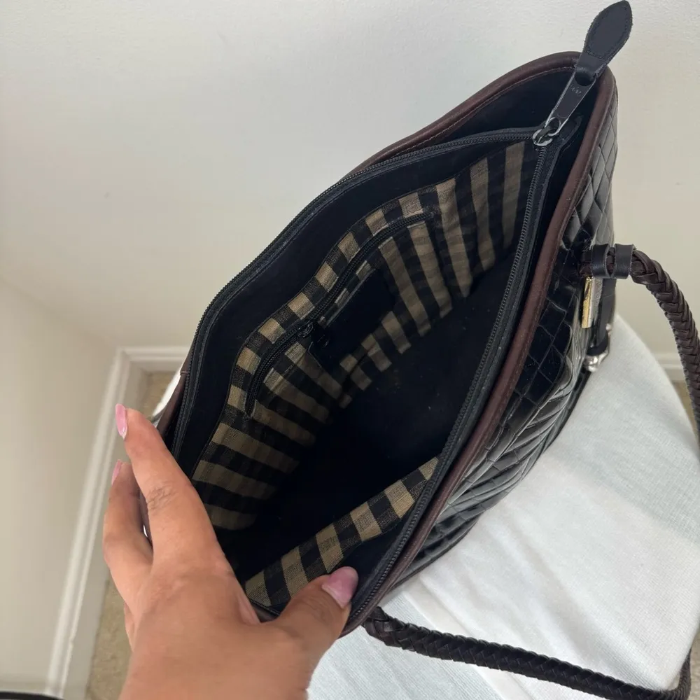 VINTAGE Brighton Satchel Croc Leather Handbag Purse 133757 Black & Brown - Image 6