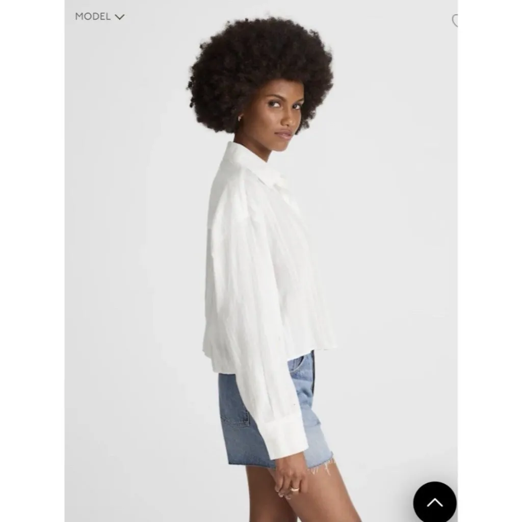 Madewell Straight Hem Shirt in Cotton Dobby White Button Front Relaxed Size XXS - Image 3