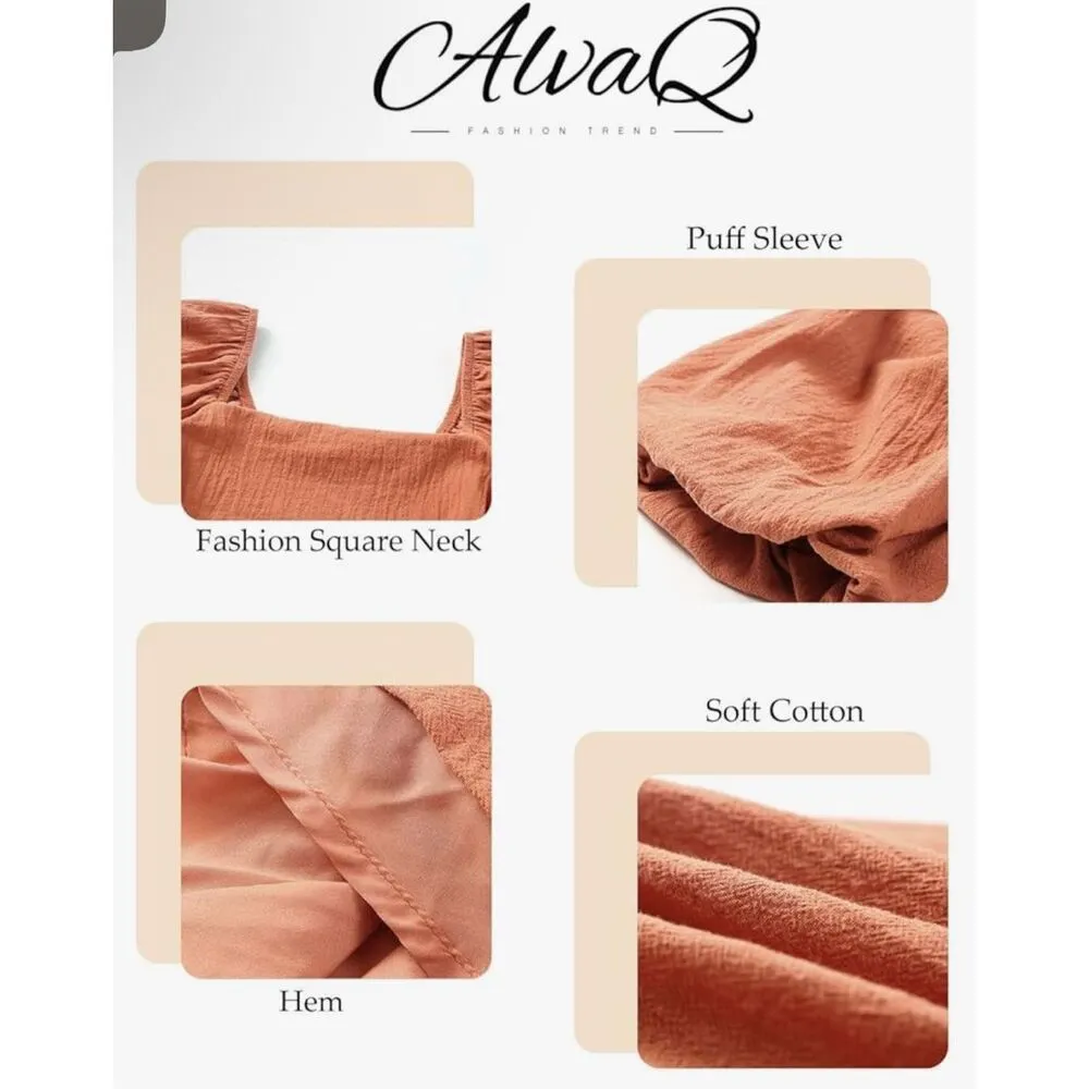 NEW Chambray Puff Sleeve Square Neck Mini Lined Romper S Orange - Image 6