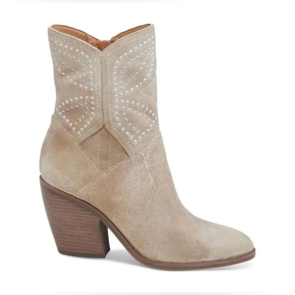 LUCKY BRAND Womens Beige Western Lakelon Almond Leather Booties Size 9 - Image 2