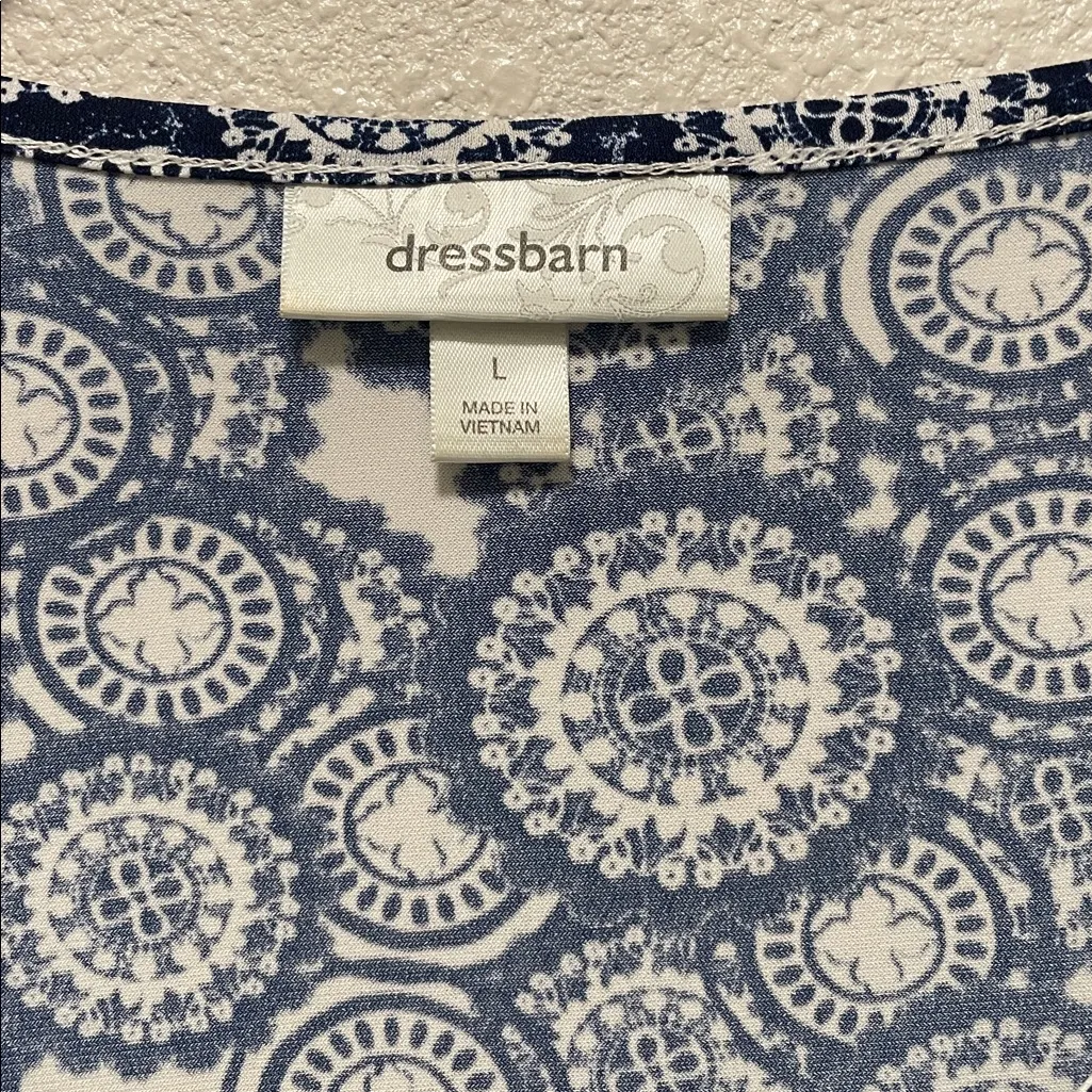 Dressbarn Blue White Circle Diagnial Ruffle Layered Lined Career Shirt Top Size L - Image 2