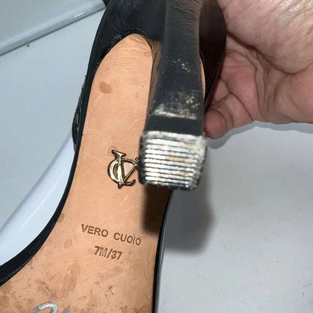 Vince Camuto T Strap Black‎ and Metallic Pumps - Image 6